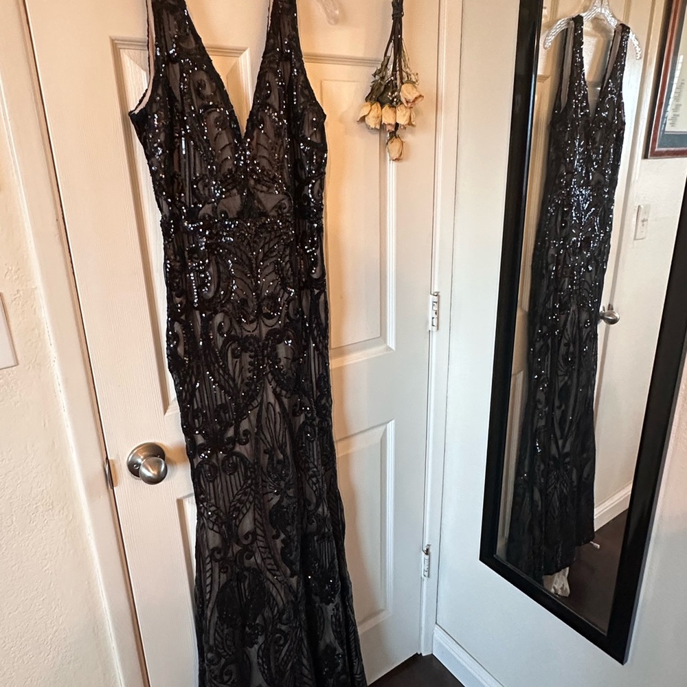 Baltic Born Black Sequin Maxi Dress WithTrain